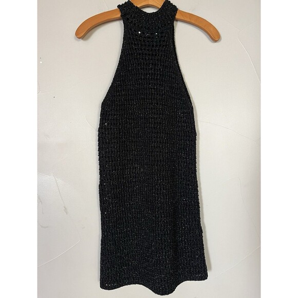 MNG Mango Black Metallic Lurex Halter Neck Mini Dress, Size 4 Bodycon Modern Fit - Picture 6 of 12